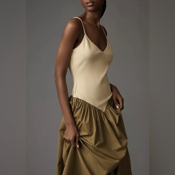 Anthropologie Dresses & Skirts - Anthropologie Maeve Sleeveless Ribbed DropWaist Poplin Twofer Midi Dress Size:XS